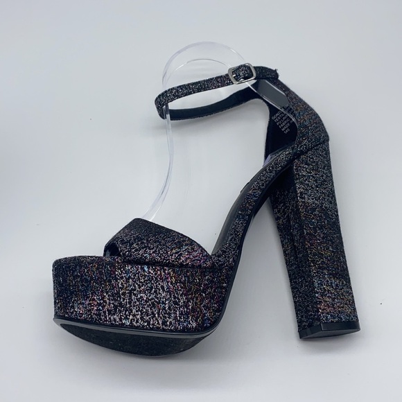 Steve Madden - Gonzo Black Glitter Block Heels Size 8.5 - Picture 12 of 15